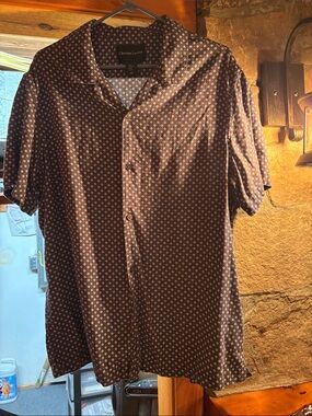 Christian Lacroix Navy/White Geo-Print Short Sleeve Button-Down Shirt